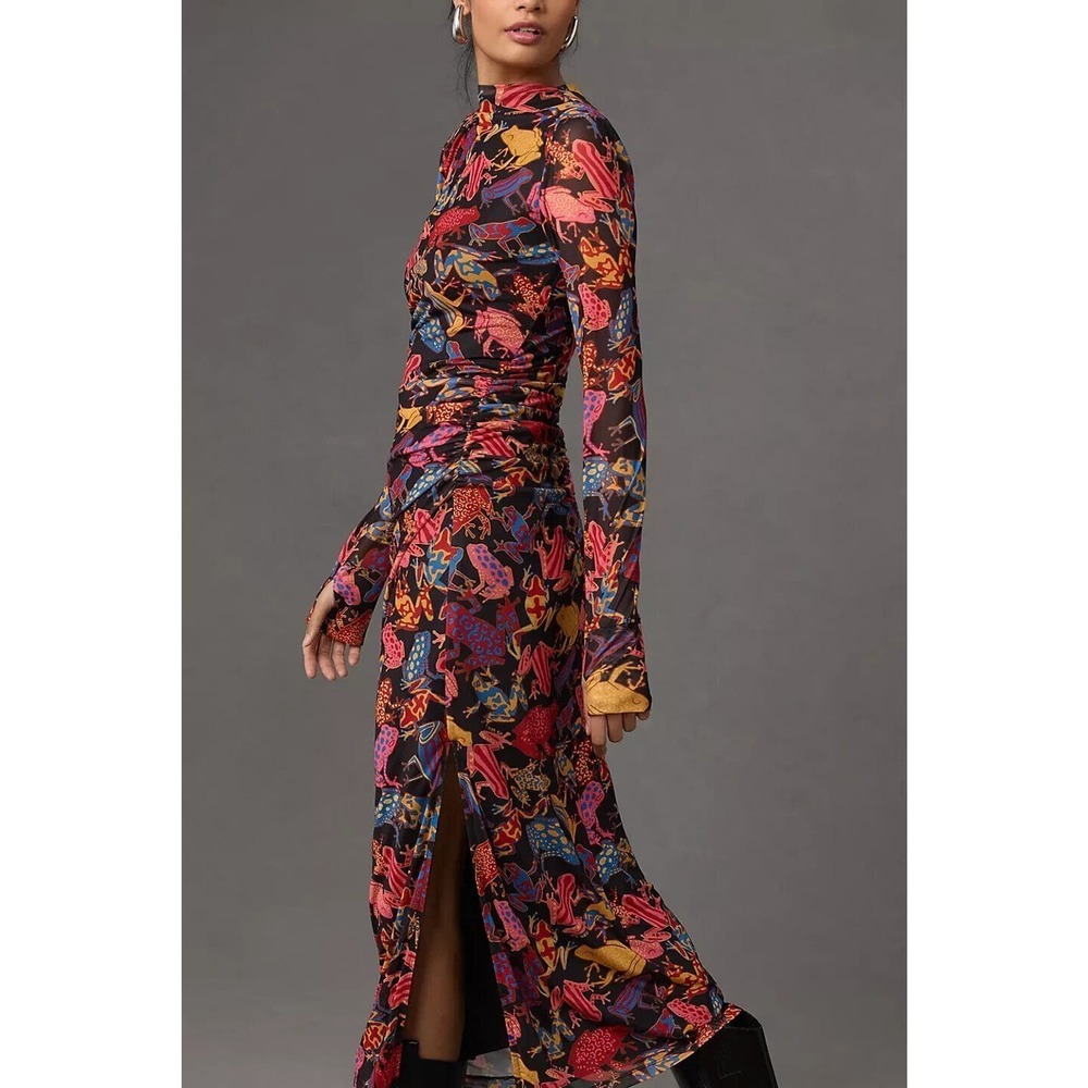 Sold Out! Farm Rio Long-Sleeve Mesh Printed Midi Dress Size M